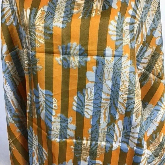 Mango Scarf Reversible Satin Large Rectangular Navy Stripe Orange Floral Dupatta - Picture 6 of 10
